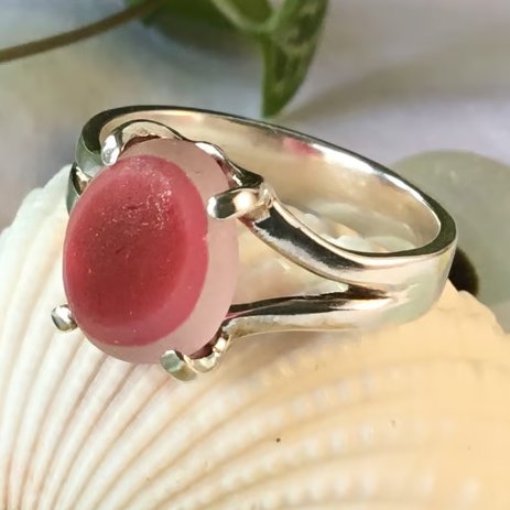 Handcrafted Sterling Silver Seaham Multi Sea Glass Ring – Rare Pinks & White. 