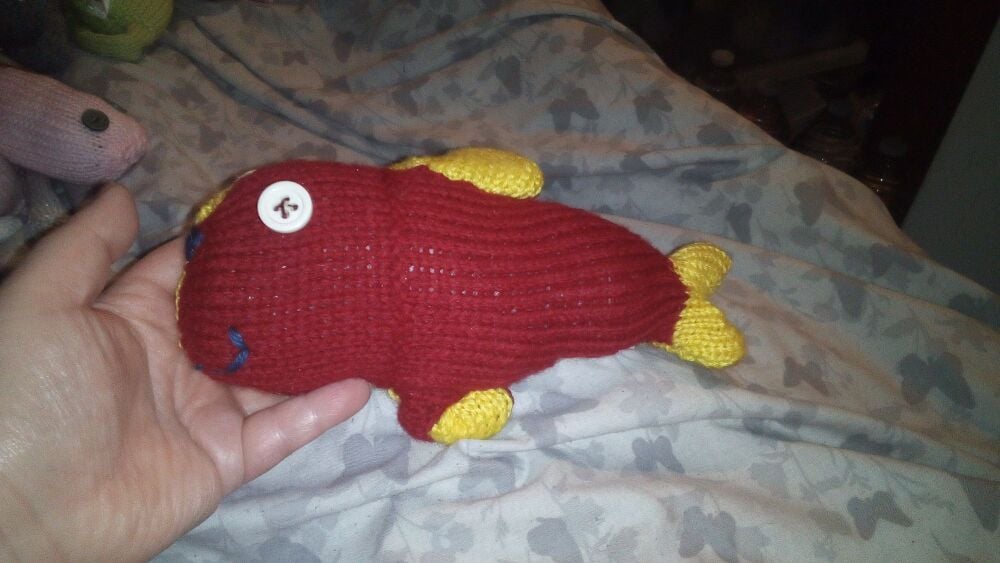Yellow and Red Midi MerFish with White Eyes Knitted By KM