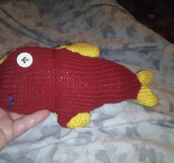 Yellow and Red Midi MerFish with White Eyes Knitted By KM