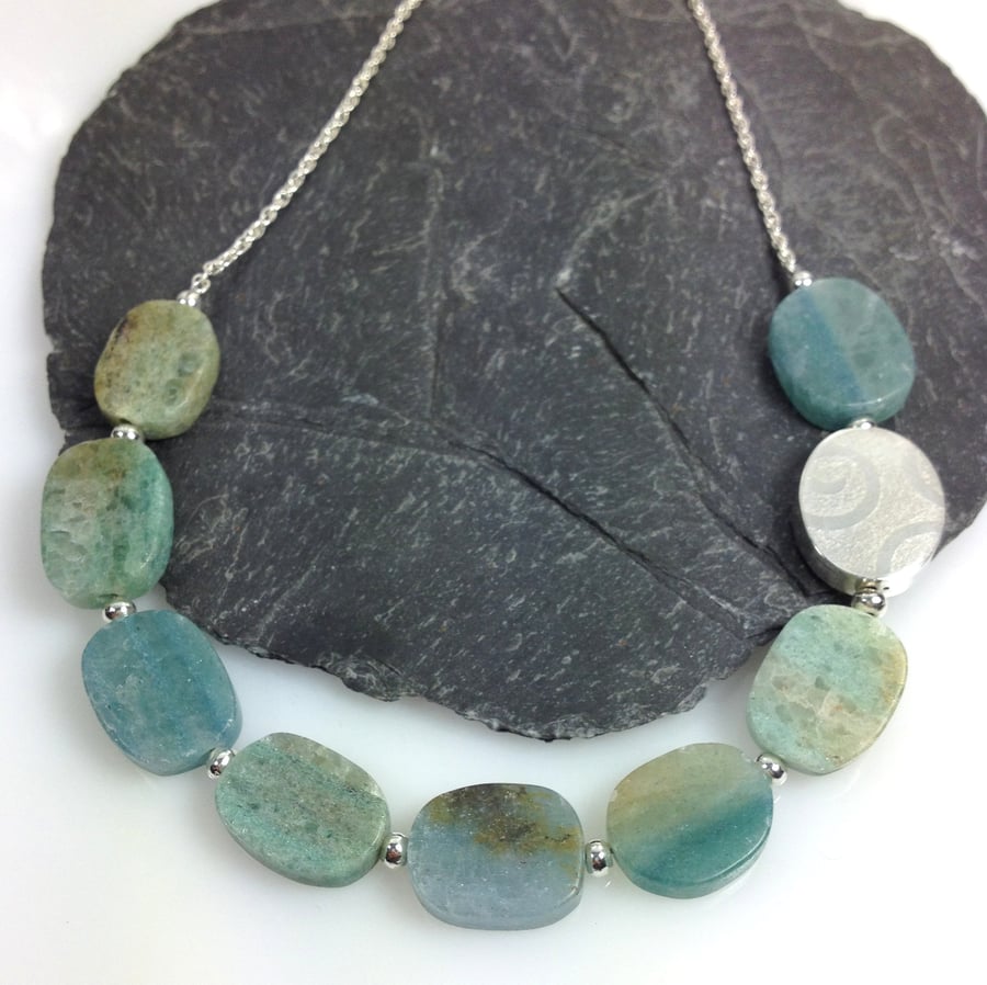 sterling silver and blue green quartz necklace