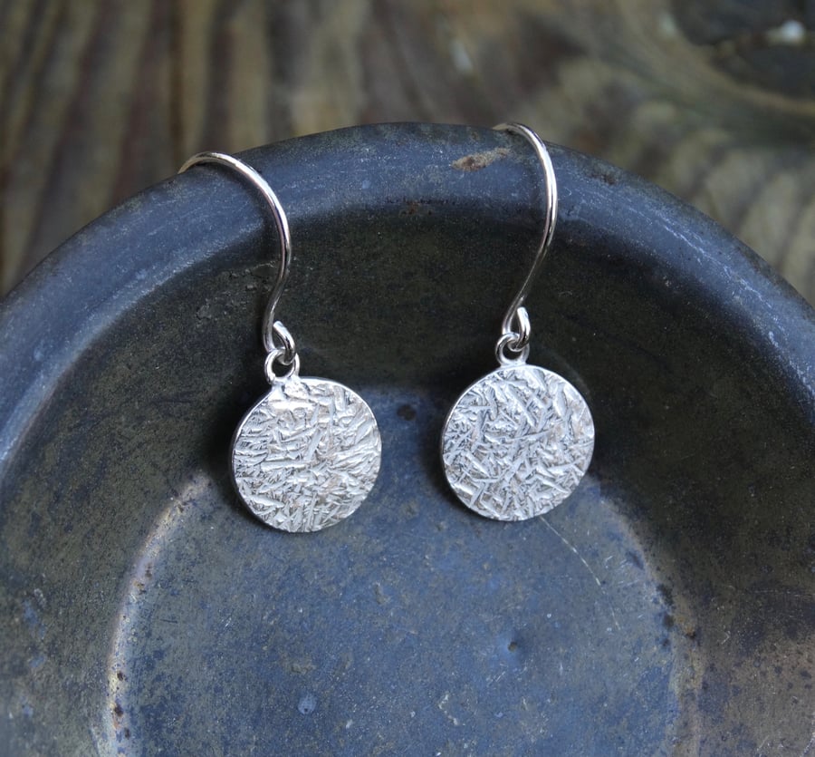 Eco Silver Winter Solstice textured disc earrings - fully hallmarked