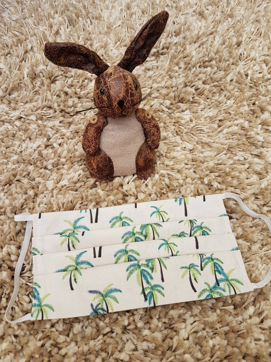 Adult face covering – beige palm tree print material