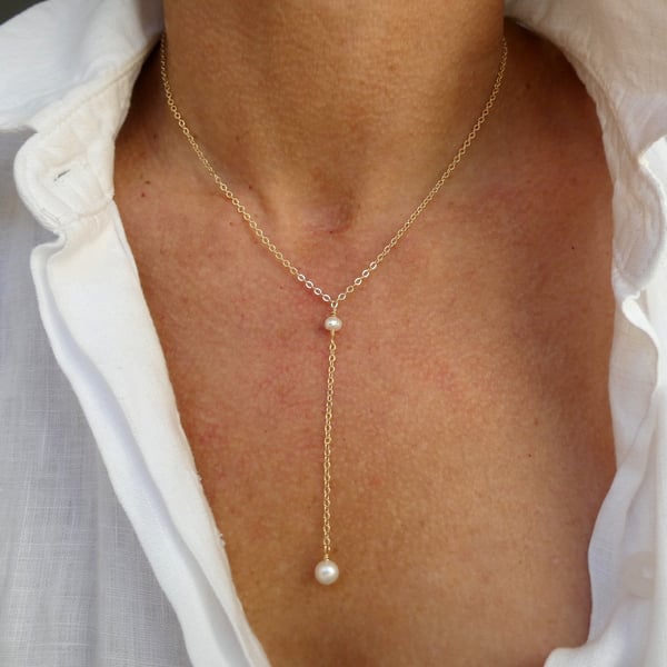 Gold Freshwater pearl lariat necklace
