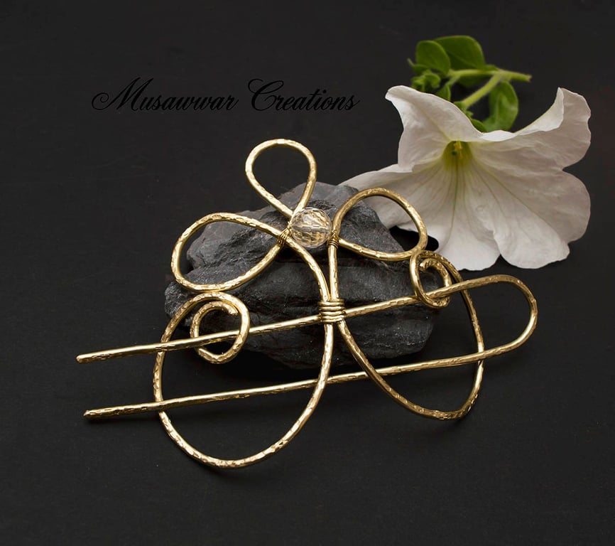 Celtic Spiral brass bun holder ,textured hair bun holder,heavy duty brass wire 