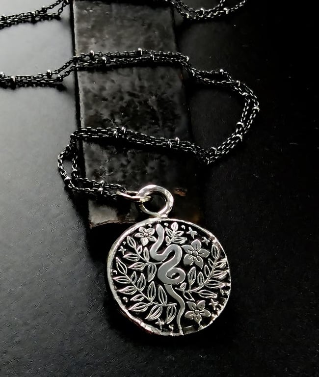 Sterling Silver Snake in the Grass and Tree of Life Talisman pendant