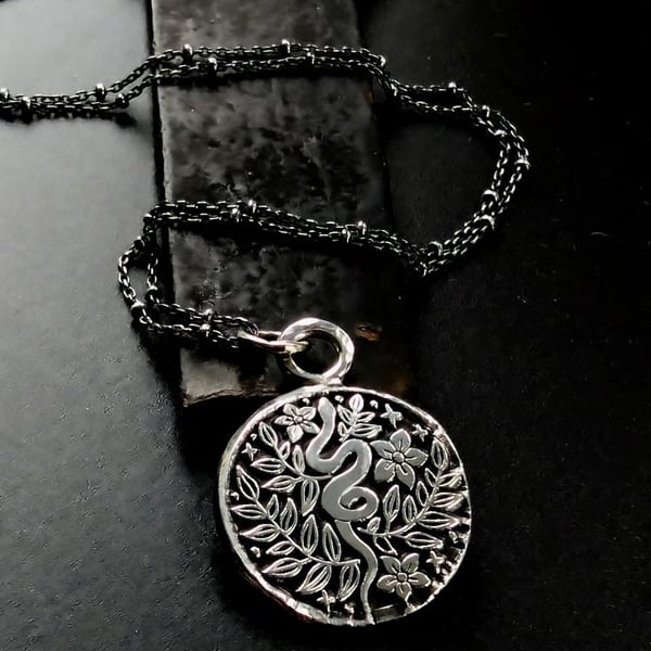 Sterling Silver Snake in the Grass and Tree of Life Talisman pendant