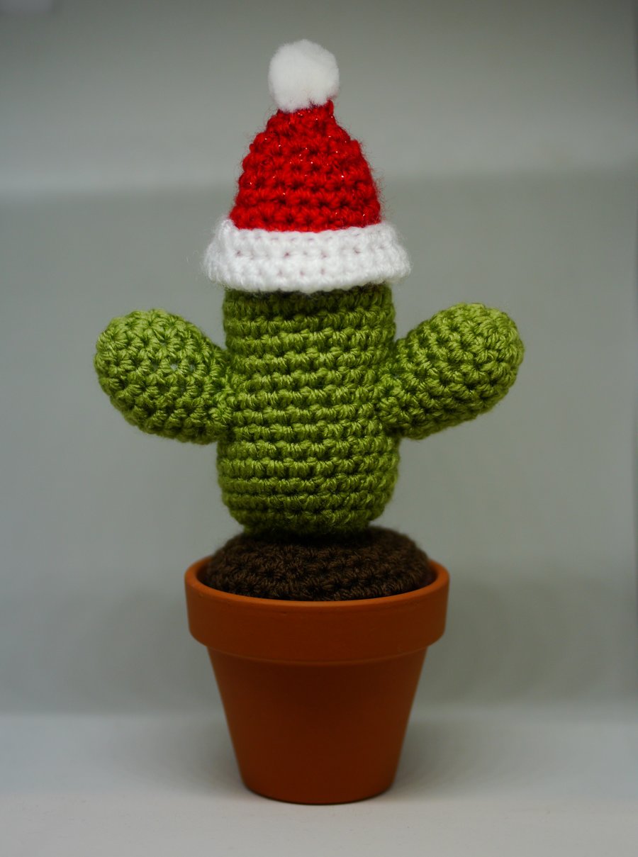 Crochet Cactus desert style, Christmas Cactus with removeable Santa hat. 