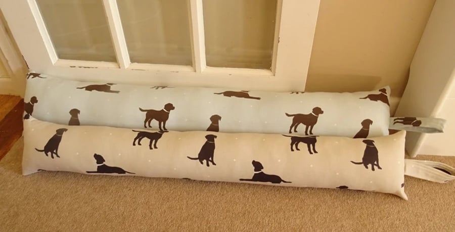 Washable Labrador Draught Excluder .Beige or Duckegg Blue 15inch circumference  