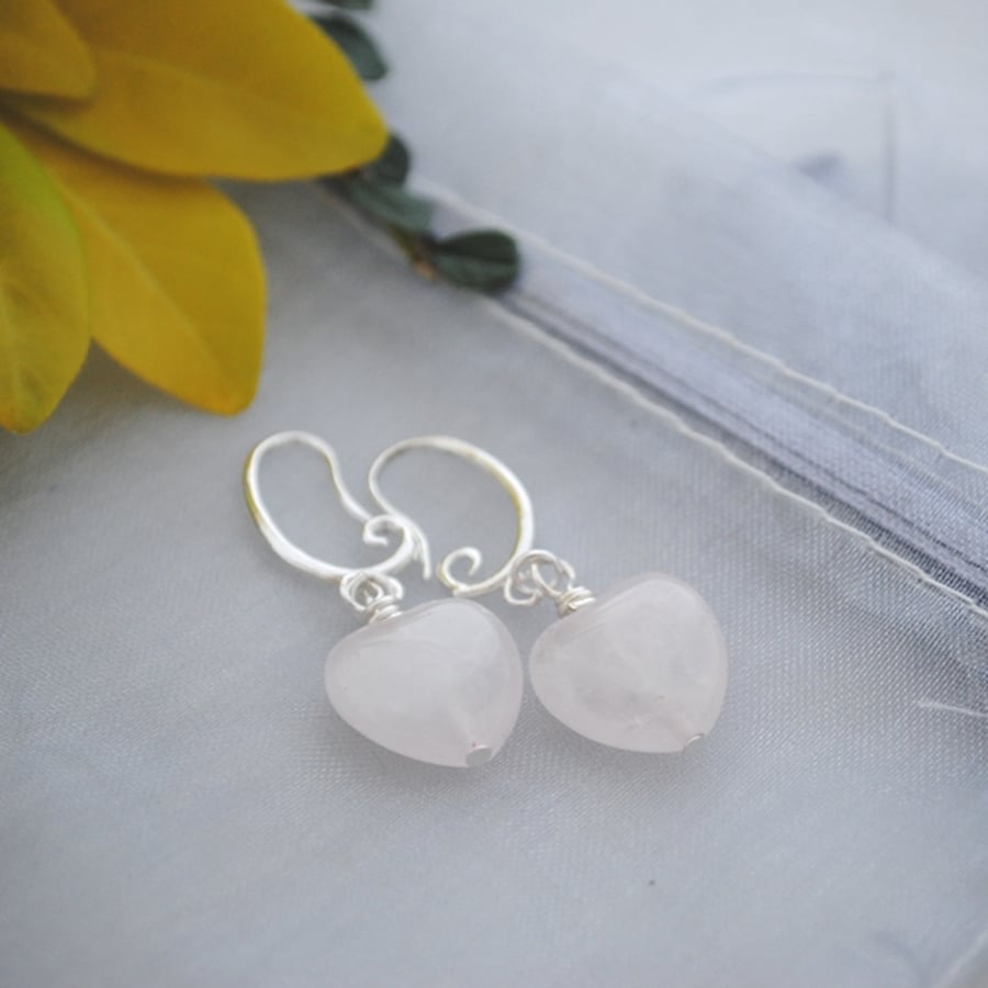 Rose quartz heart  kidney earrings