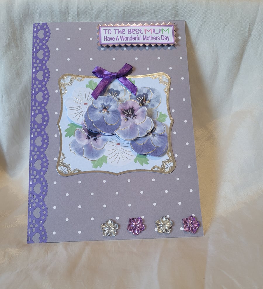 Mothers Day Greeting Card - Purple Pansies Type 2