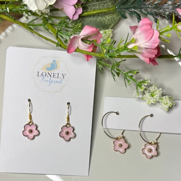 Pink Flower Earrings, Floral Charms, Handmade Jewellery 