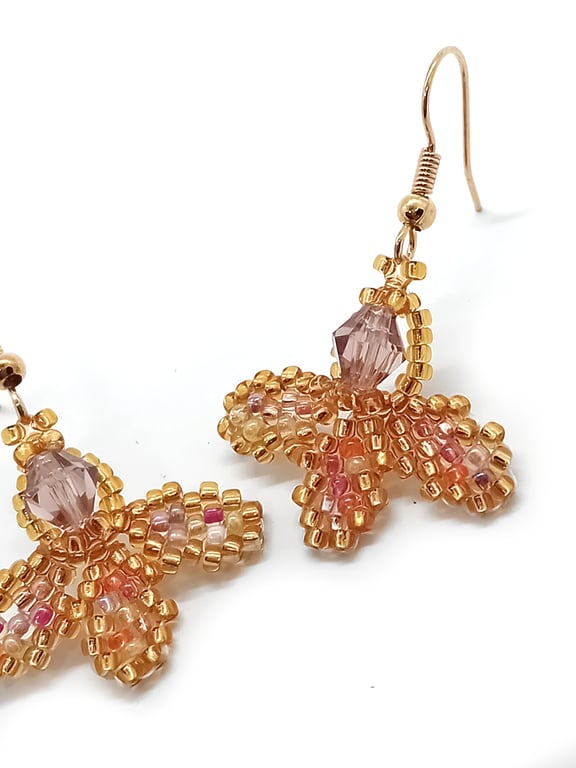 Gold tones flower petal beaded earrings