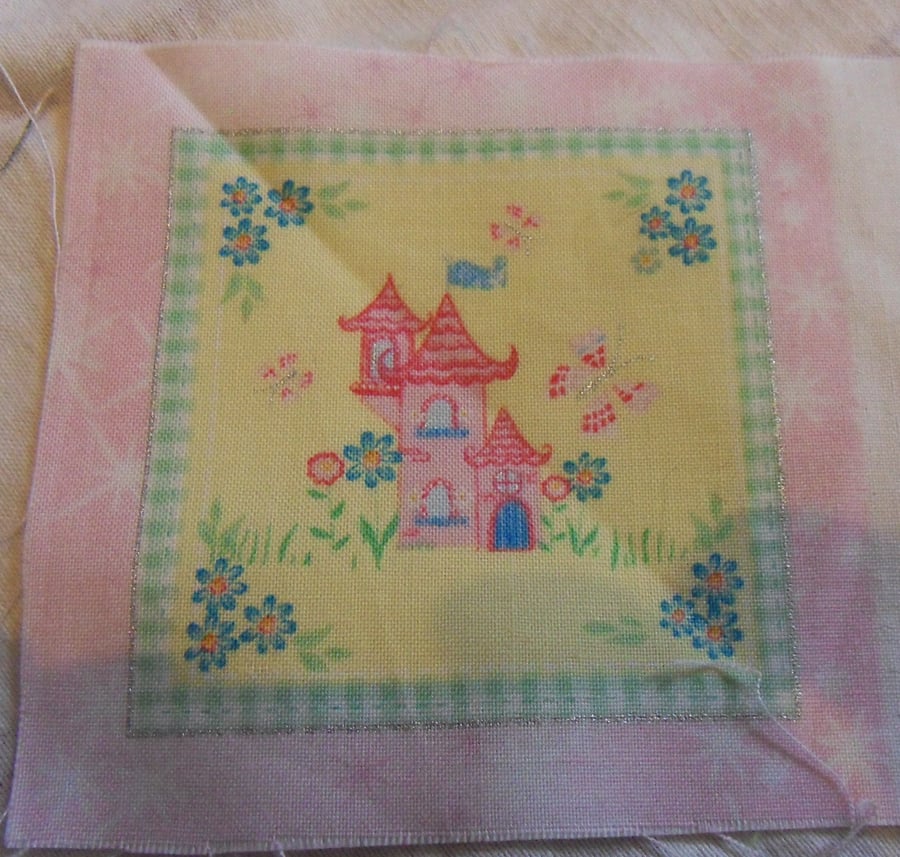 100% cotton fabric squares. Pink fairy castle (51)