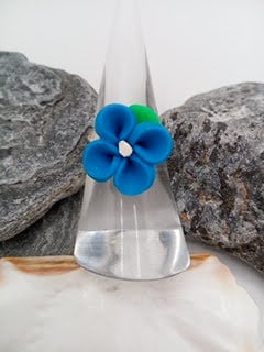 Adjustable Ladies Blue Flower Statement Ring