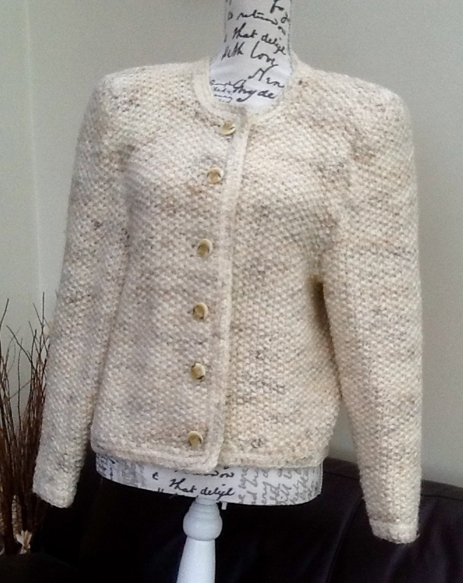 Classic Cream Marl Crocheted Ladies Jacket.  UK size Approx 12 to 14.