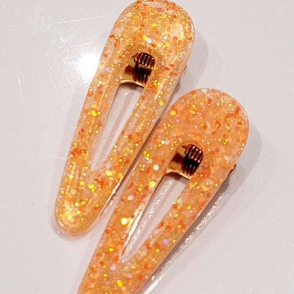 Orange Spotty Glitter Hair Clips