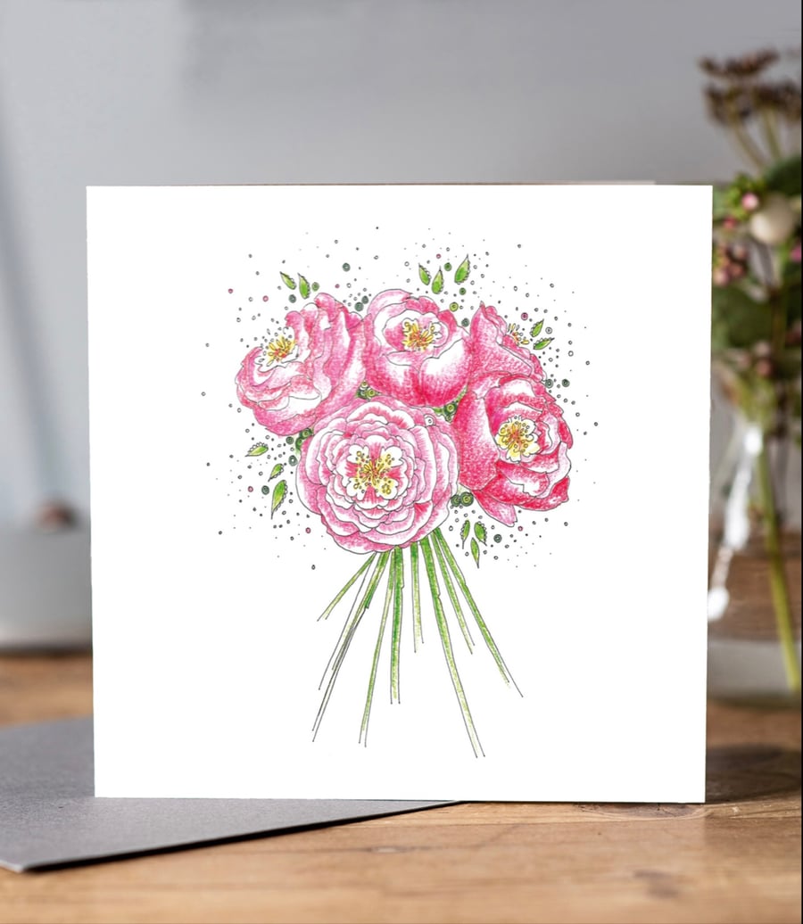 Peony bouquet greeting card 