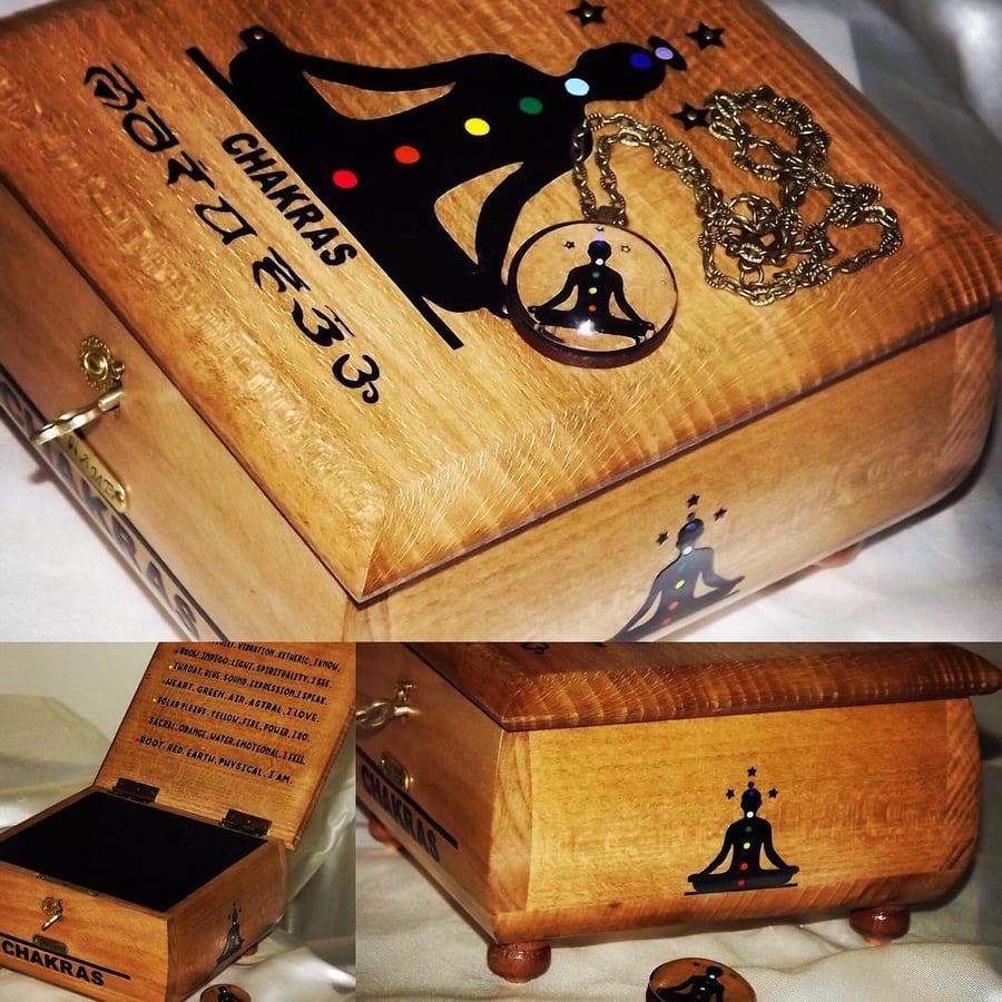 Chakra lockable box. BEAUTIFUL CHAKRA MEDITATION LOCK BOX. FREE glass pendant
