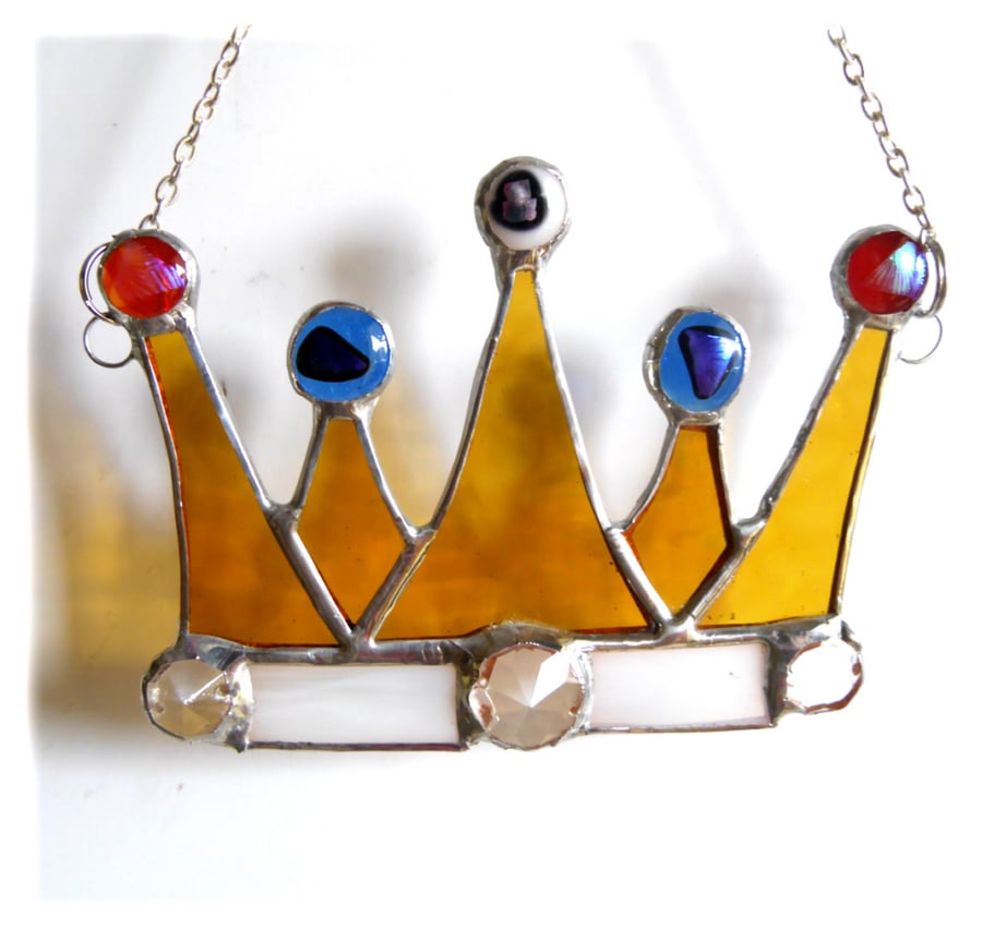 Patriotic Crown Stained Glass Suncatcher Jewels Handmade
