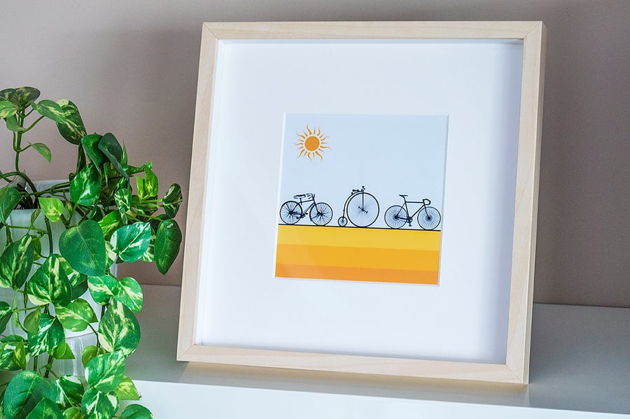Bicycles Cycling Bikes Framed Print Graphic Modern Picture Wall Art Illustration