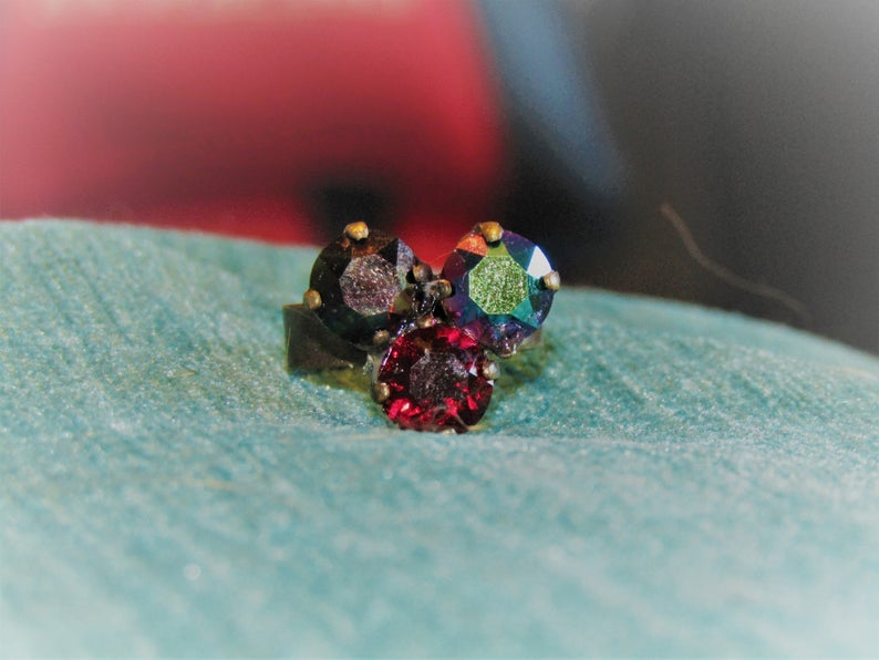 Adjustable Swarovski Trio Ring: Dark Rainbow, Scarabaeus Green & Garnet