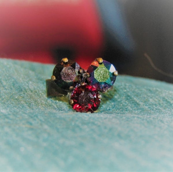 Adjustable Swarovski Trio Ring: Dark Rainbow, Scarabaeus Green & Garnet