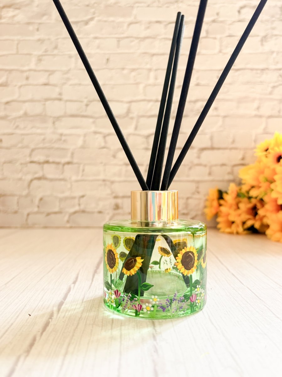 Reed Diffuser Bottle Hand Painted with Sunflowers 