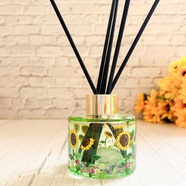 Reed Diffuser Bottle Hand Painted with Sunflowers 