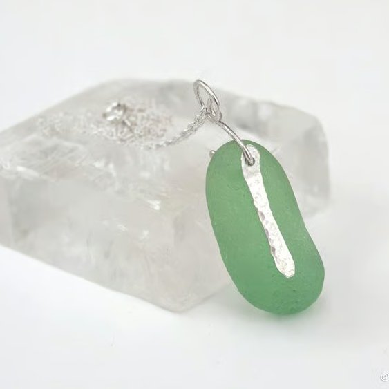Green Welsh Sea Glass and Sterling Silver Pendant
