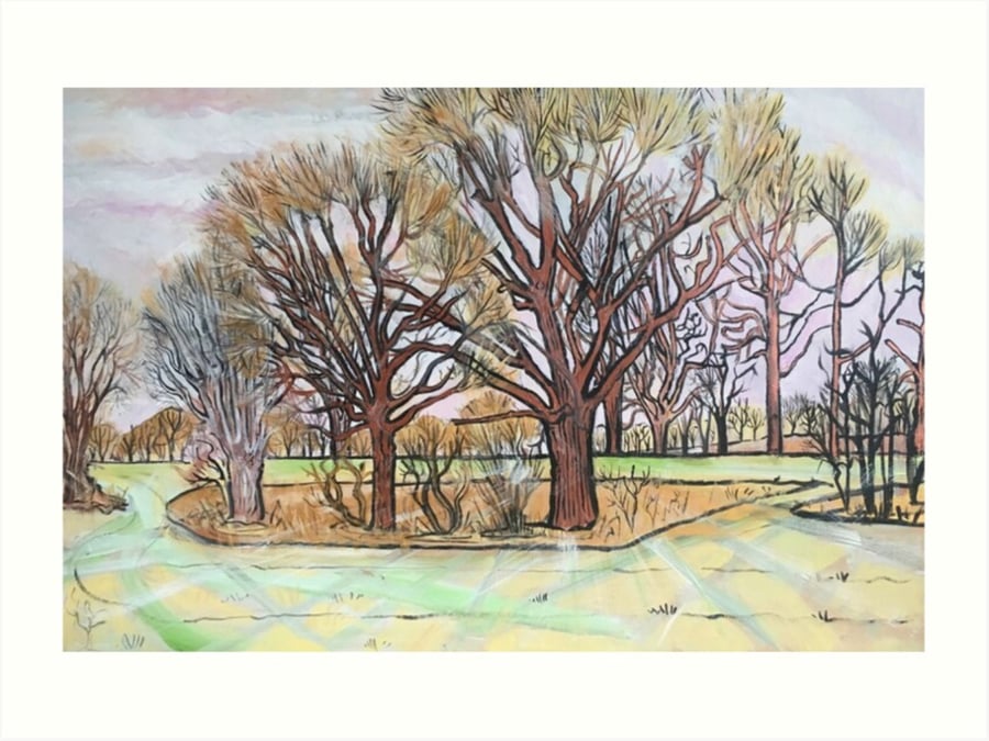 ‘Cluster Of Oak Trees Swathed In...’ Art Print By Sally Anne Wake Jones