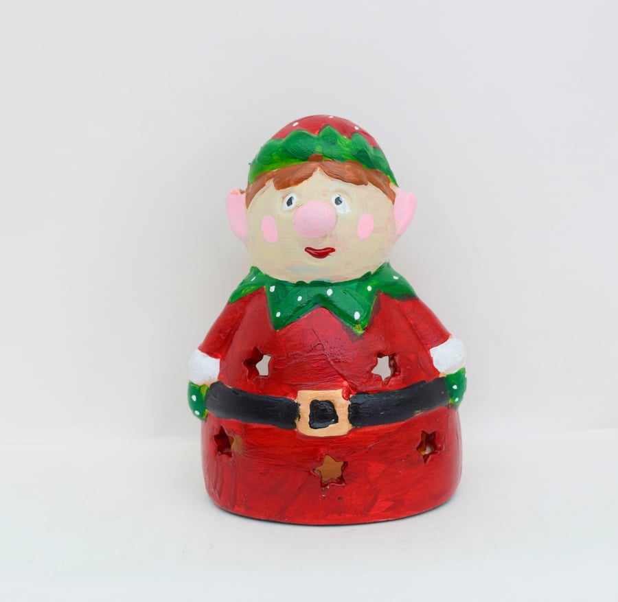 Santa's Elf Tea Light Holder – Hand-Painted Ceramic Christmas Decoration