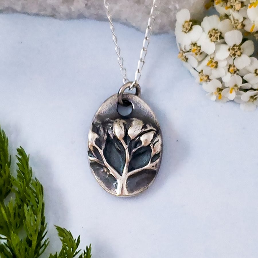 Yarrow Flower Pendant Necklace in Recycled Fine and Sterling Silver