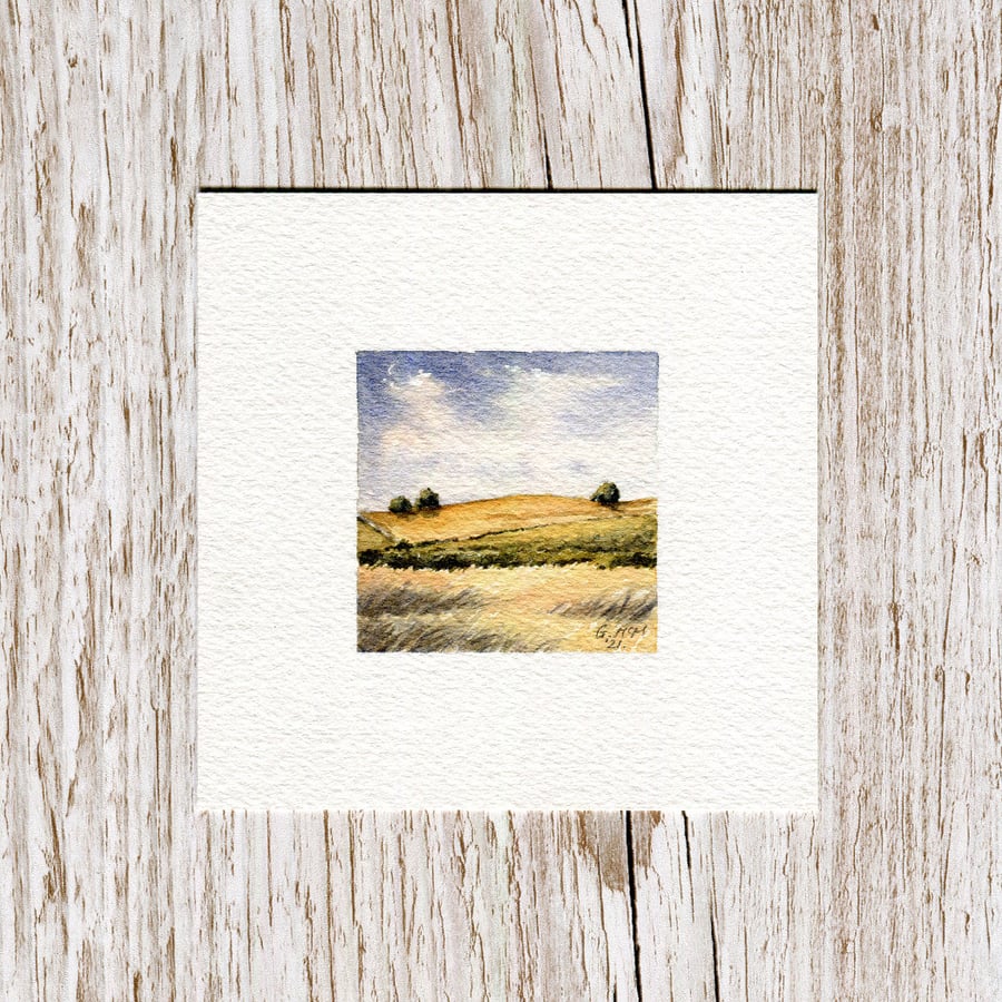  Original Watercolour Miniature Painting - Harvest Fields