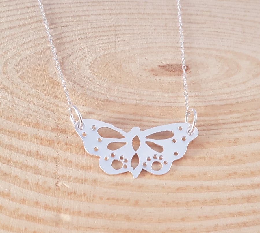 Sterling Silver Pierced Butterfly Necklace
