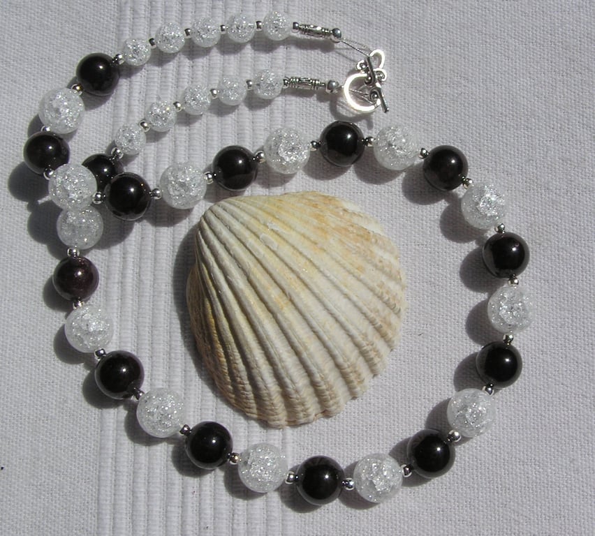 Red Garnet & Clear Quartz Gemstone Statement Necklace "Claret Sparkle"