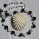 Red Garnet & Clear Quartz Gemstone Statement Beaded Necklace "Claret Sparkle"