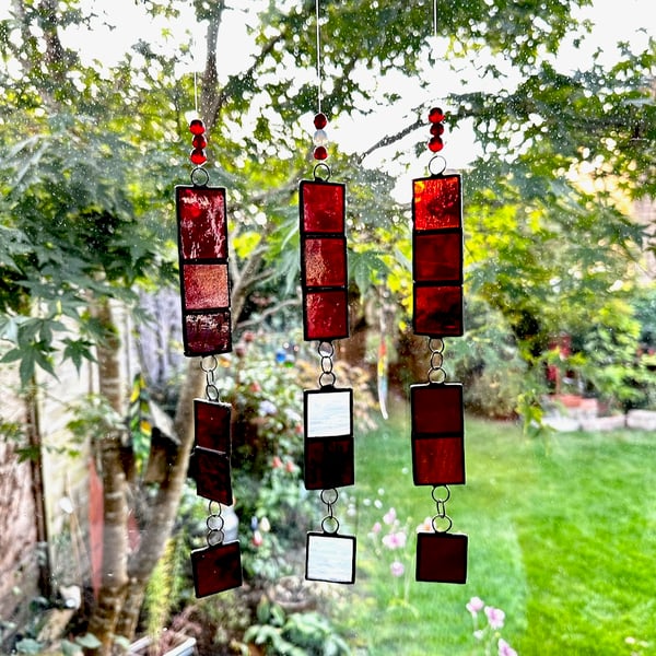 Stained Glass Window Hanger Suncatcher - Handmade Window Decoration - Red