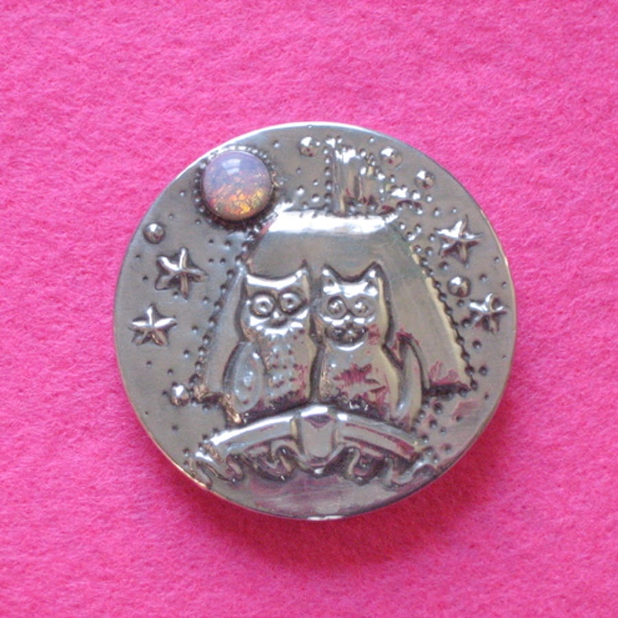 The Owl and the Pussycat opal brooch