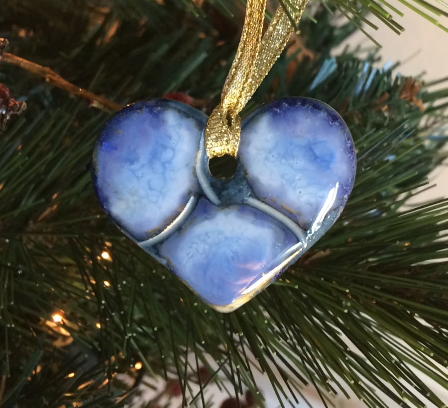  Blue ceramic heart Christmas tree decoration