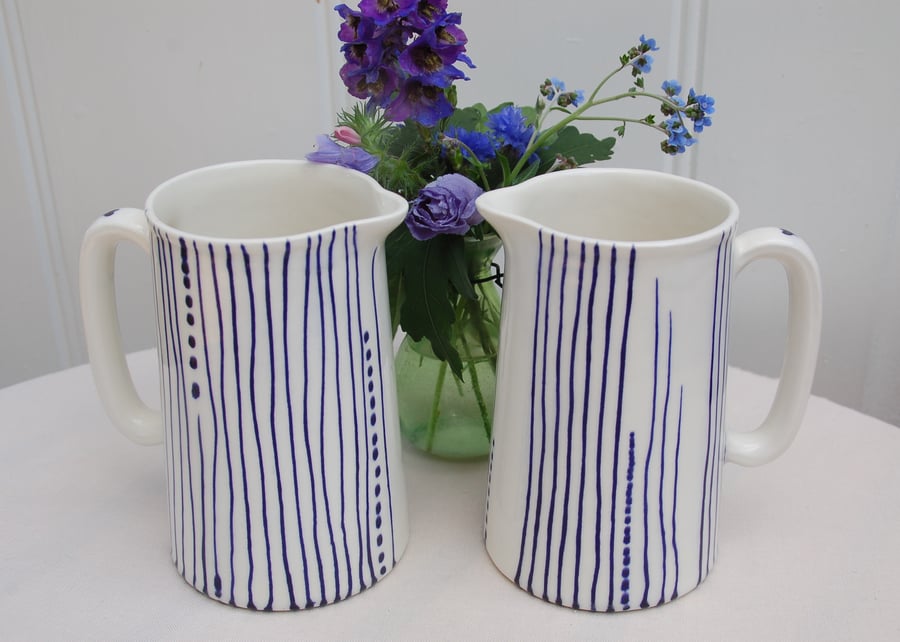 blue and white jugs