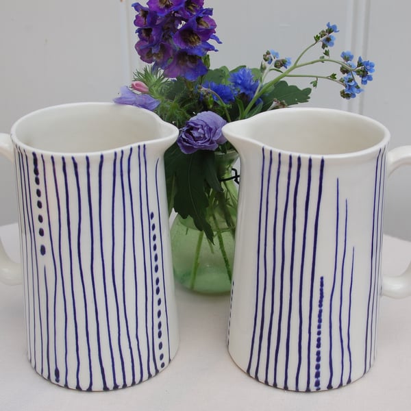 blue and white jugs