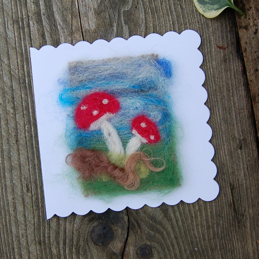 Birthday card Mushrooms  -  Needle felt wool  - Toadstools