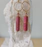 Pink Drop Earrings with Handcrafted Paper beads and Crystals 