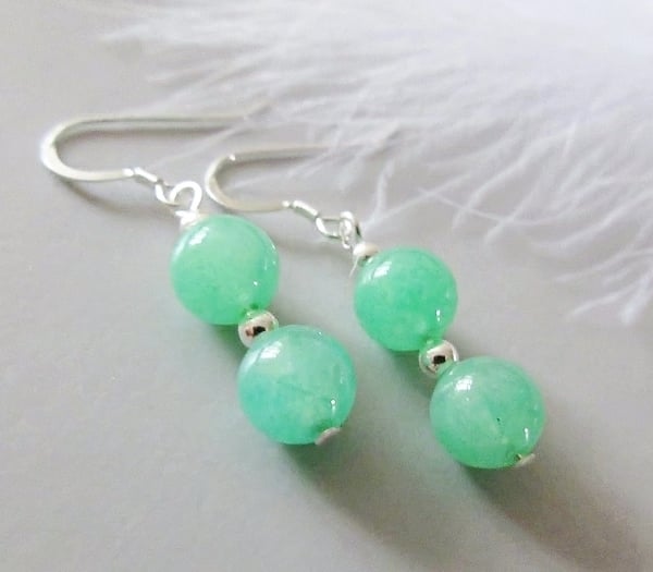 Bright Green Aventurine Duo Short Earrings With Sterling Silver 