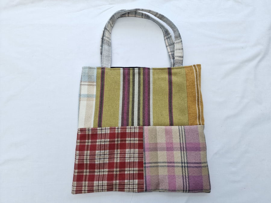Handmade plaid check pattern patchwork shoulder tote bag