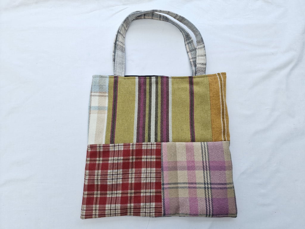 Handmade plaid check pattern patchwork shoulder tote bag