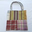 Handmade plaid check pattern patchwork shoulder tote bag