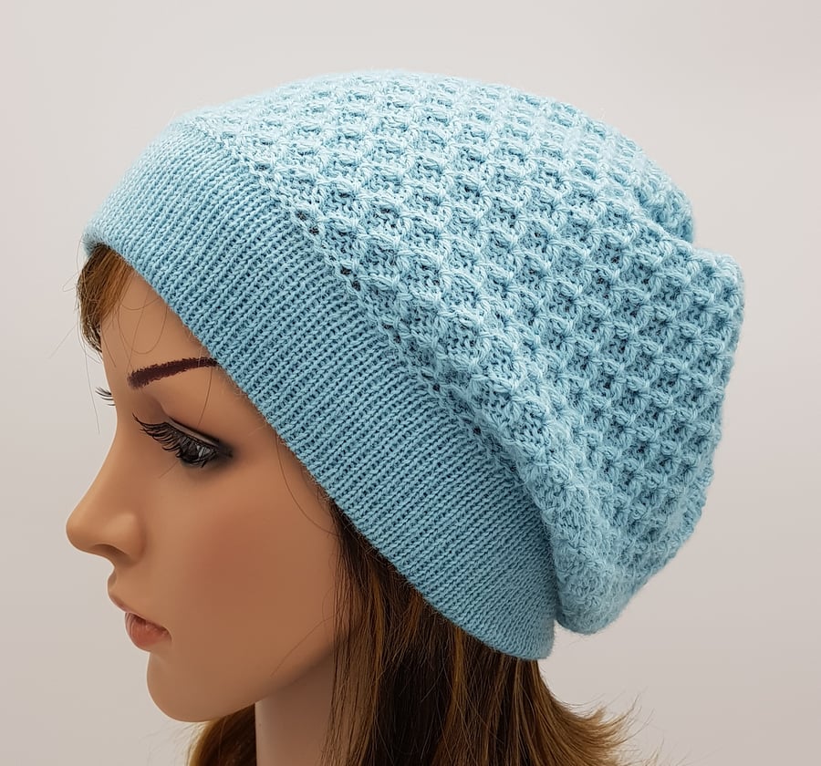 Alpaca beret for women, knitted baggy beanie, elegant tam, handmade hat