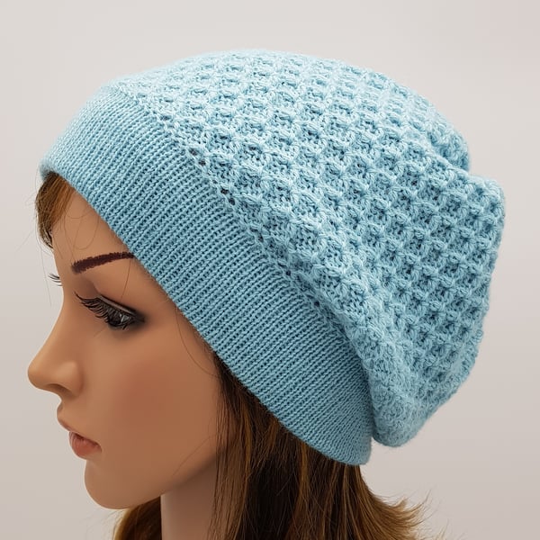 Alpaca beret for women, knitted baggy beanie, elegant tam, handmade hat