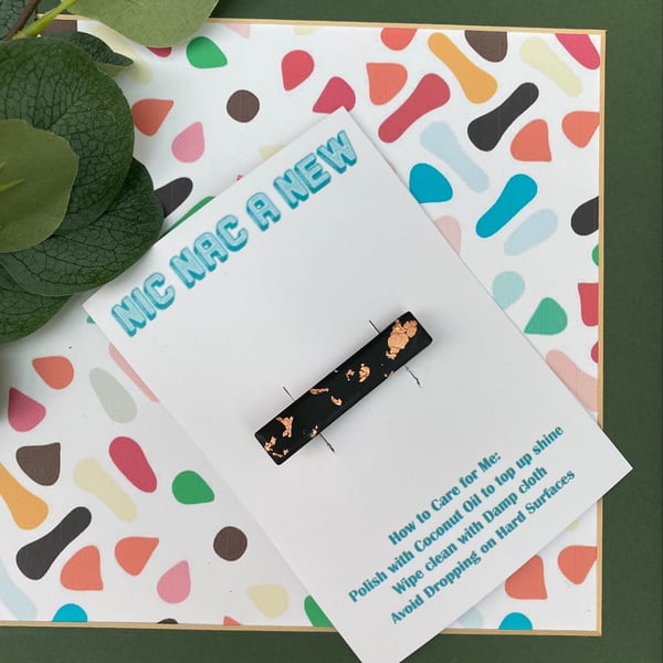 Black and Copper Hair Clip, Resin Hair Clip, jesmonite, eco Resin